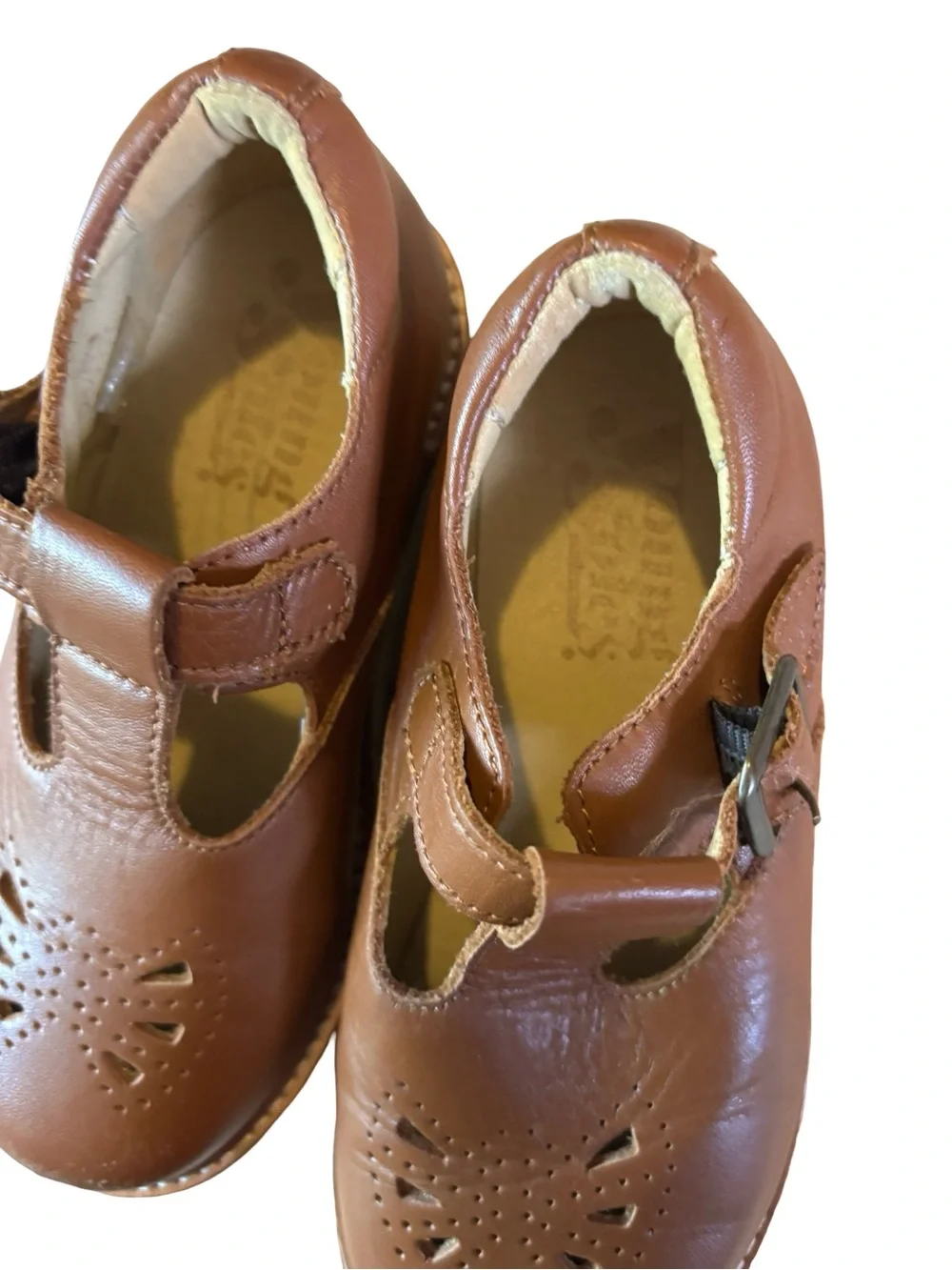 Girls' cognac brown Leather Mary Jane Dress Shoes with Buckle size 11